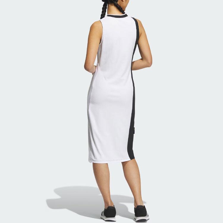 Adidas X Shuting Qiu Květinová výšivka Color Block Slim Fit Midi Rovné šaty Bez rukávů Dámské šaty Černá Bílá IM8442