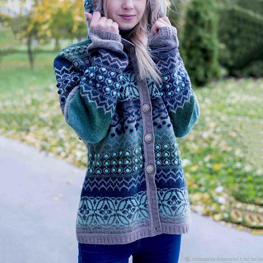 Trendy Fall/Winter Knitwear for Women - Digital Print Cozy Fleece Sweatshirt