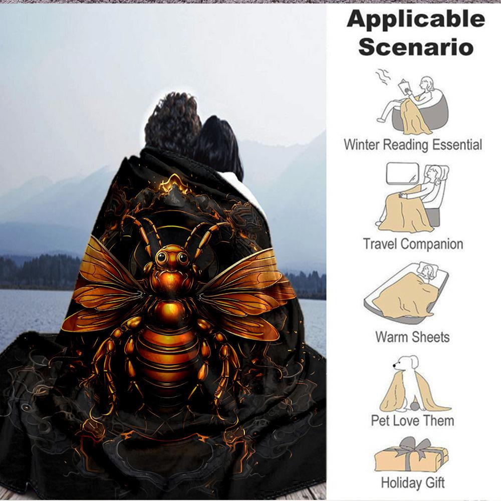 1pc Golden Bee Emblem Blanket Lightweight Flannel Blanket Throw Blanket For Sofa, Bed, Travel, Camping, Livingroom, Office Yy251015175