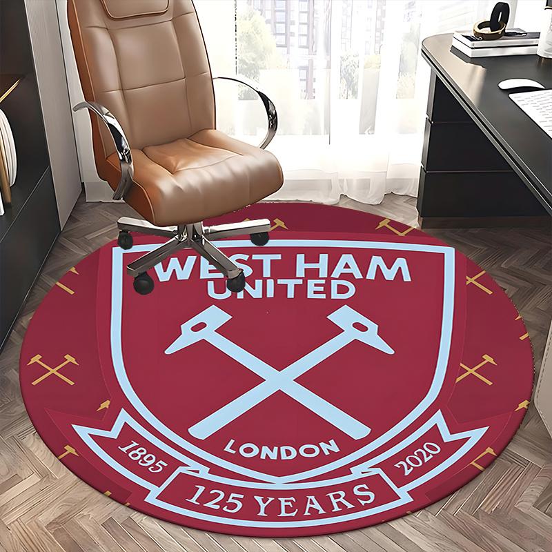 Herb West Ham United, Odznaka Rocznicowa Mata na krzesło Okrągły dywanik Dywanik biurowy, Można prać w pralce, Antypoślizgowy, Nadaje się do salonów, sypialni