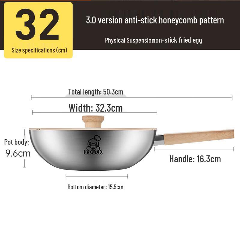 COOKER KING 32cm 316L Stainless Steel Non-stick Wok - Little Yellow Duck Edition