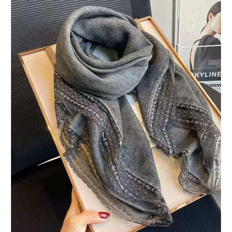 Women Solid Lace Square Scarf Linen Feel Thin Spring Autumn Shawl Sun  Elegant Versatile Neck Scarf 90x90