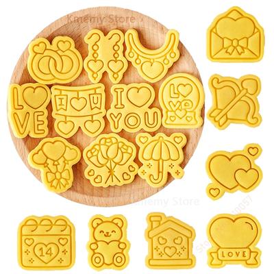 2024 Valentines Day Love Heart Balloon Bear Ring Necklace Biscuit Fondant Embosser Stamp Cookie Cutters Cake Decoration Tools