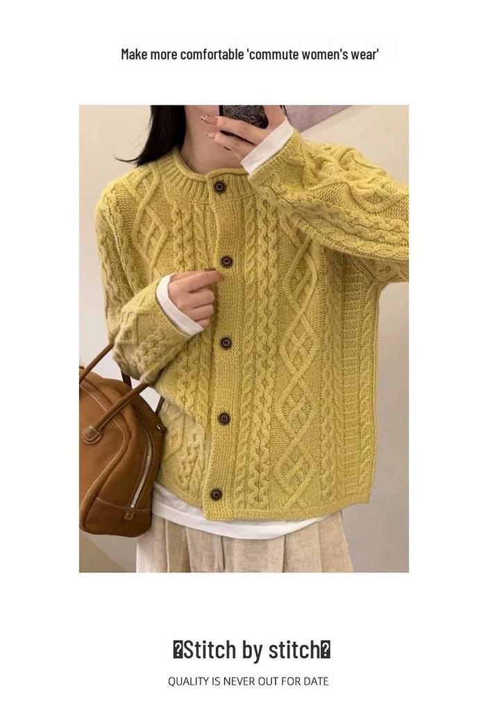 2025 Thick Heavy Gauge Wool Cardigan for Women - Fine Knit Autumn/Winter Sweater Coat