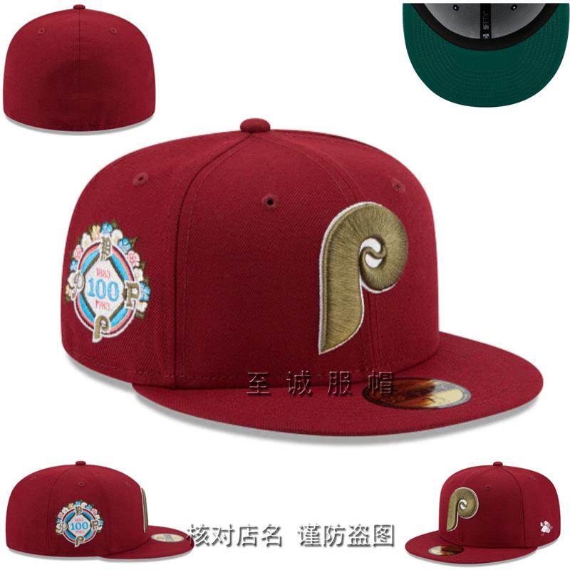 Phillies Baseball Cap for Men and Women, Embroidered, Fully Enclosed, Flat Brim, Non-adjustable, European and American Style