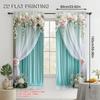 2pcs   Light Filtering Curtains  print Elegant Green and White Curtain Fabric (without rod) Thermal Insulation   and Room