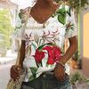 Bohemian Style Floral Pattern Printed T-shirts Summer V-neck 3D Printed Fashionable Casual Short Sleeved Women's T-shirts
