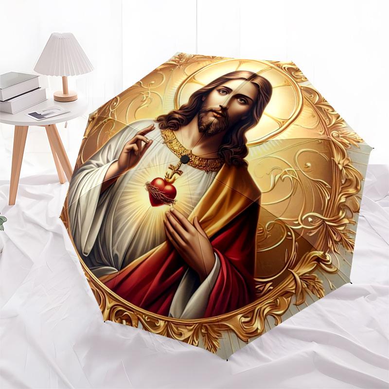 1pc Sacred Heart of Jesus Umbrella with Plastic Handle,Suitable for All Seasons Home Travel Outdoor UmbrellaDD489