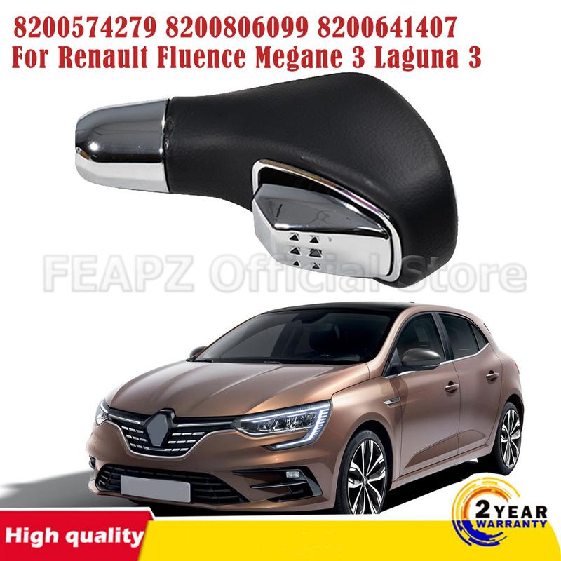 Leather Chrome Selector  For Renault Fluence Megane 3/Laguna 3 6-Speed Auto Shift Knob 8200574279 8200806099 8200641407