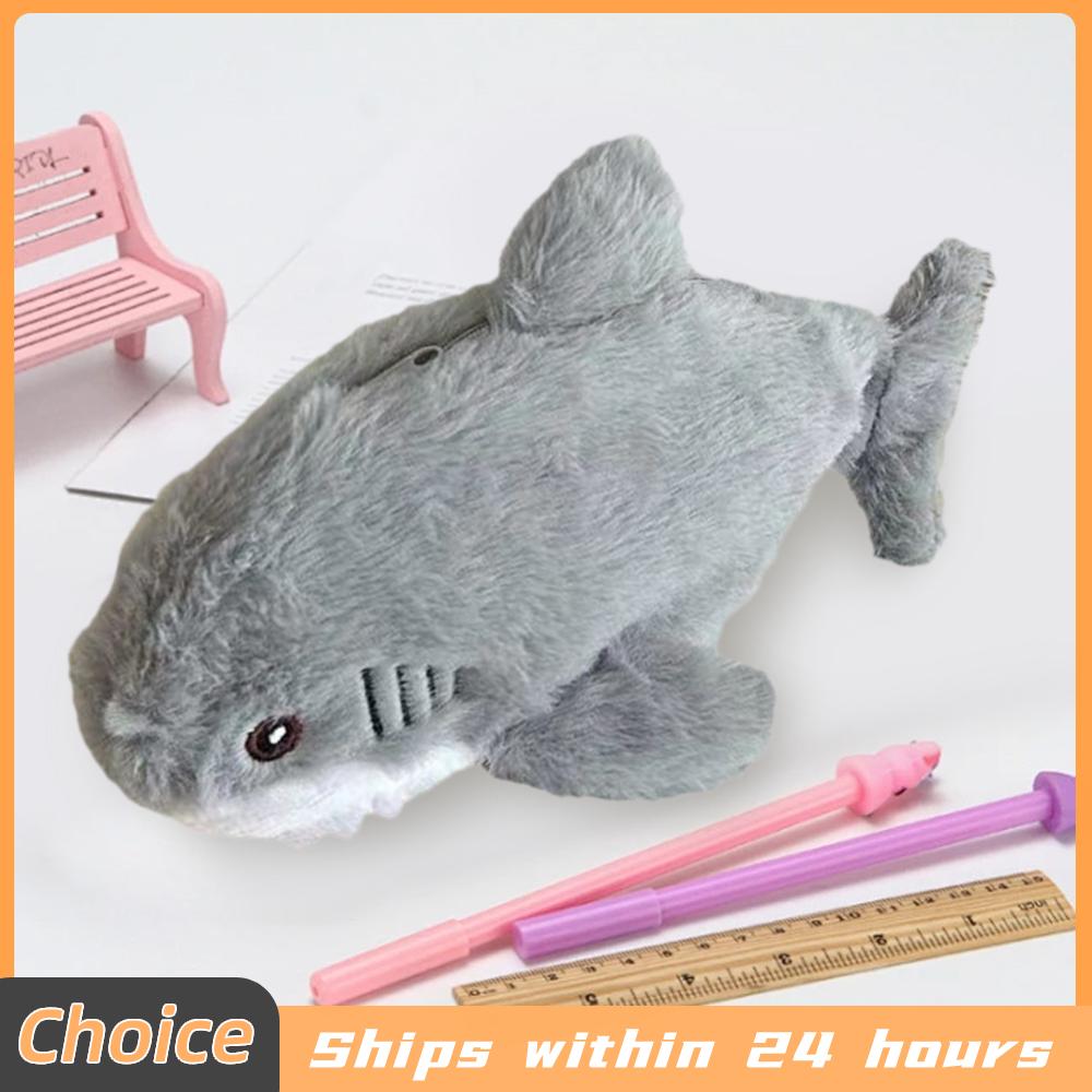Shark Pencil Case Large Capacity Plush Shark Stationery Bag Portable Kawaii Pencil Bag for School Office Supplies