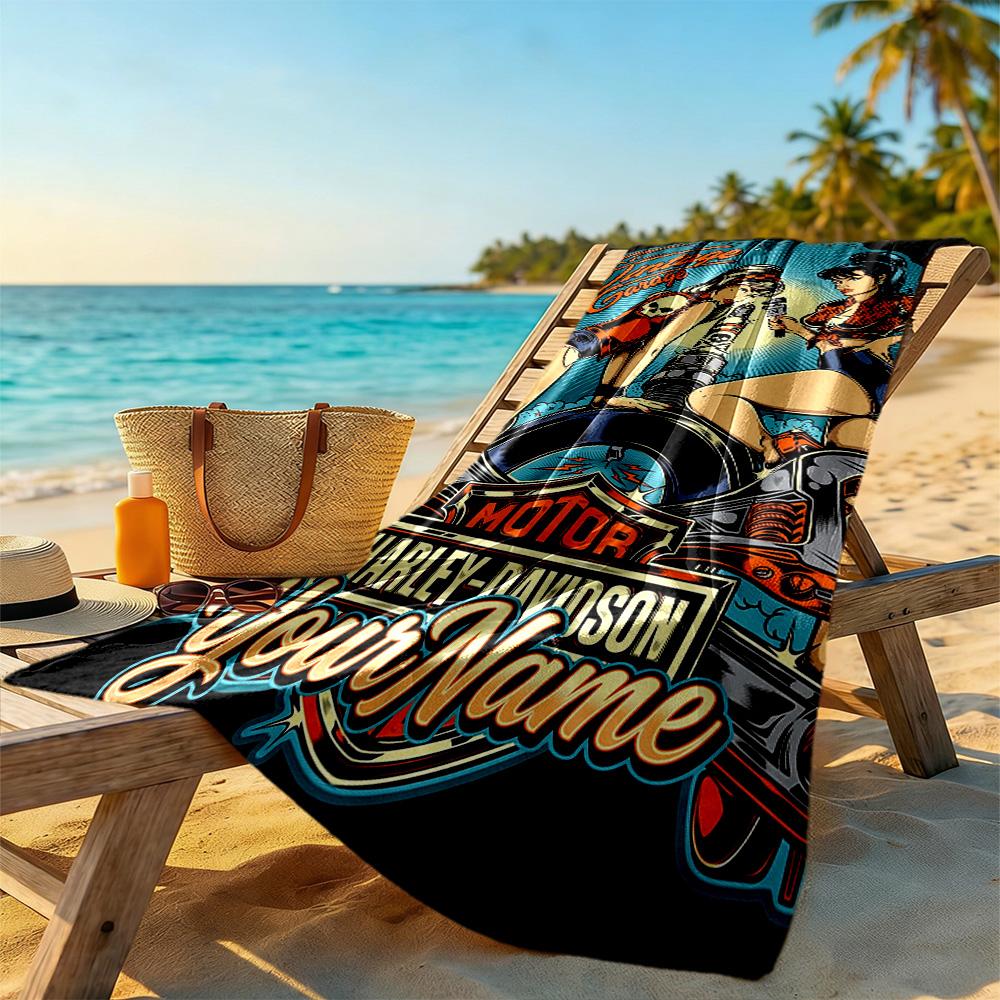 Harley-Davidson Motos Personnaliser Texte Serviette de Plage Douce Durable Séchage Rapide