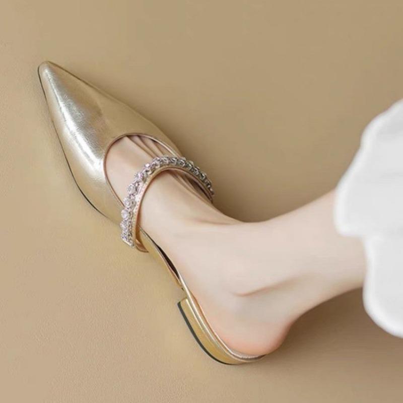 Elegant Slippers Women 2024 Summer New Sliver Soft Outside Modern Slippers Fashion All-match Solid Pointed Toe Women Sandals