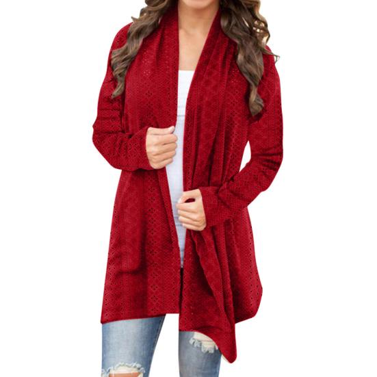 Women's Long Crochet Cardigan Sweater Long Sleeve Open Front Knitted