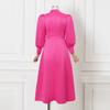 Elegant Women Stand Neck Puff Long Sleeve Casual Long Maxi Swing Dress