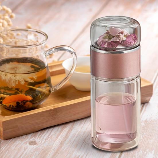 Tea Infuser Glass Tea Infuser Bottle Portable Tea Water Separation Cup for Loose Leaf Tea Double Glazing Tea Brewing Cup for Fruit Green Black Tea
