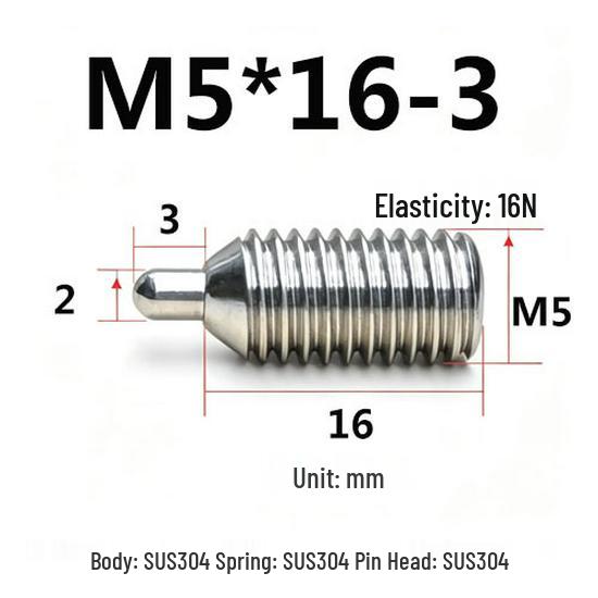 Stainless Steel 304 Spring Plunger, Telescopic Pin Ball Detent, M3-M12 Grub Screw with Cylindrical Head