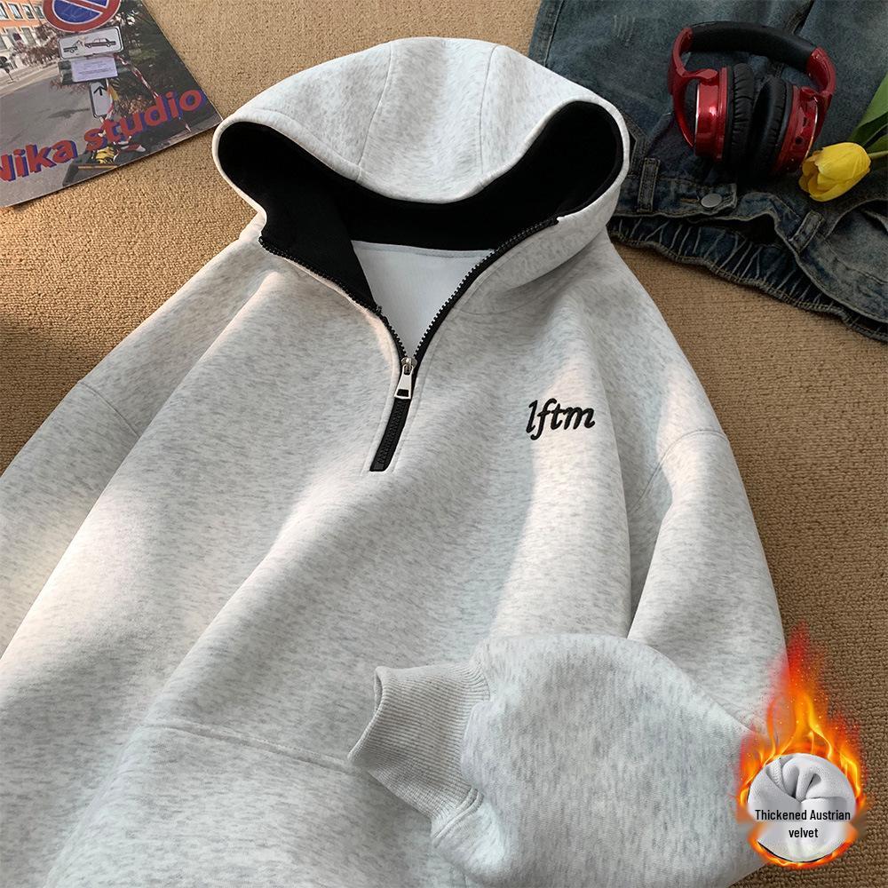 Men s Trendy Color Block Embroidered Hoodie - Autumn/Winter Korean Fleece Lined Style XL