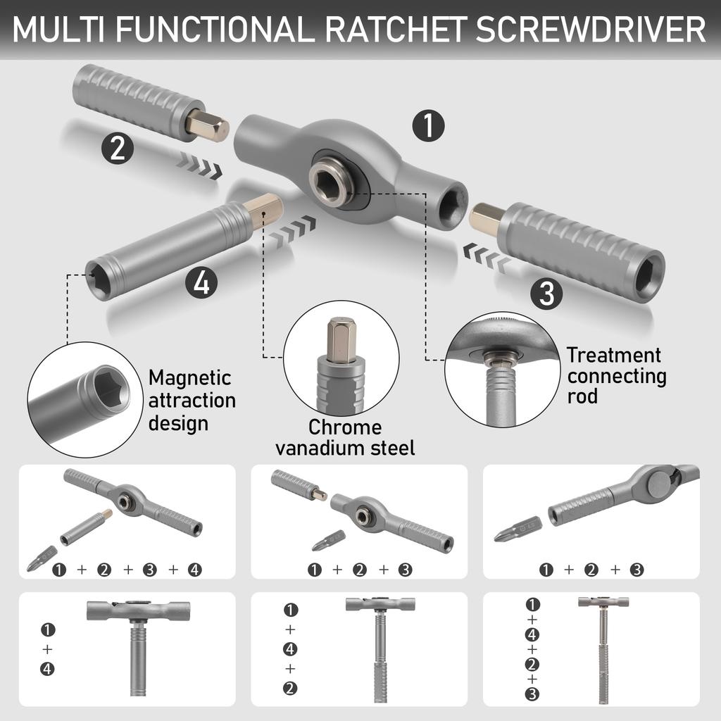Magnetic Screwdriver Set 32in1 Ratchet Screwdriver Set Multi Bit Screw Driver with Detachable Ratchet Handle for Computer Repair