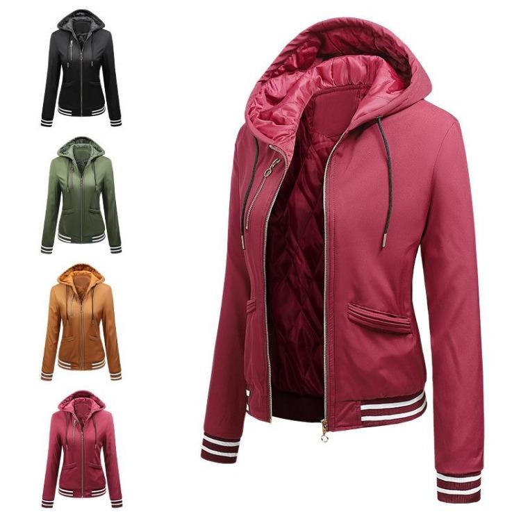 Women's Baseball Jersey Cotton Coat Loose Stand Collar Zipper Flight Jacket Thickened European American Style Autumn Winter Fashion