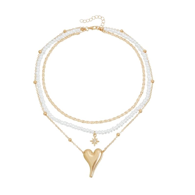 Unique Irregular Heart Star Design Imitation Pearls Alloy Necklace For Artistic Fashion Statement And Comfortable Wear 1