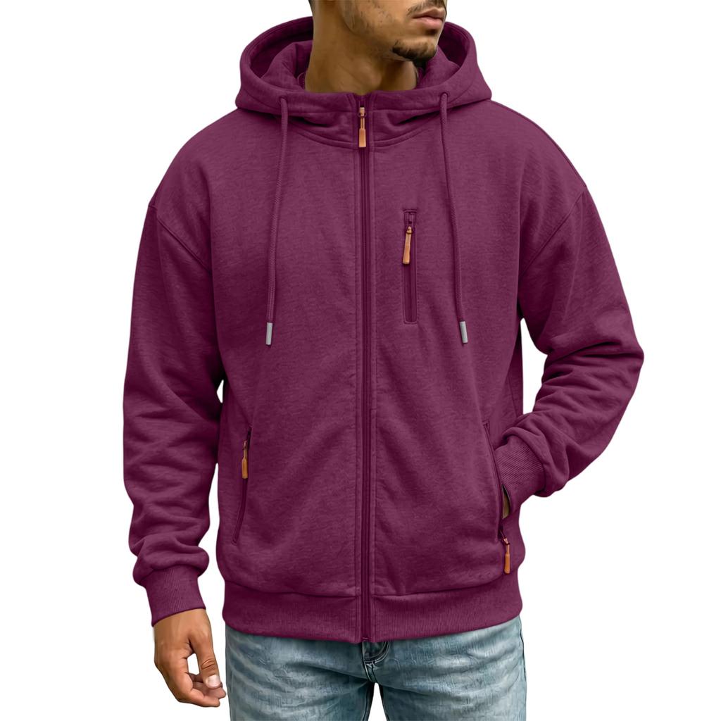 Men's Casual -Lined Hooded Zip-Up Sweatshirt with Pockets Long Sleeve Athletic Jacket