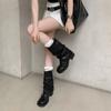 Women's New Autumn Pleated Pile Boots Fashionable Retro Western Cowboy Boots Round Toe Thick Heel Belt Buckle Knight Boots