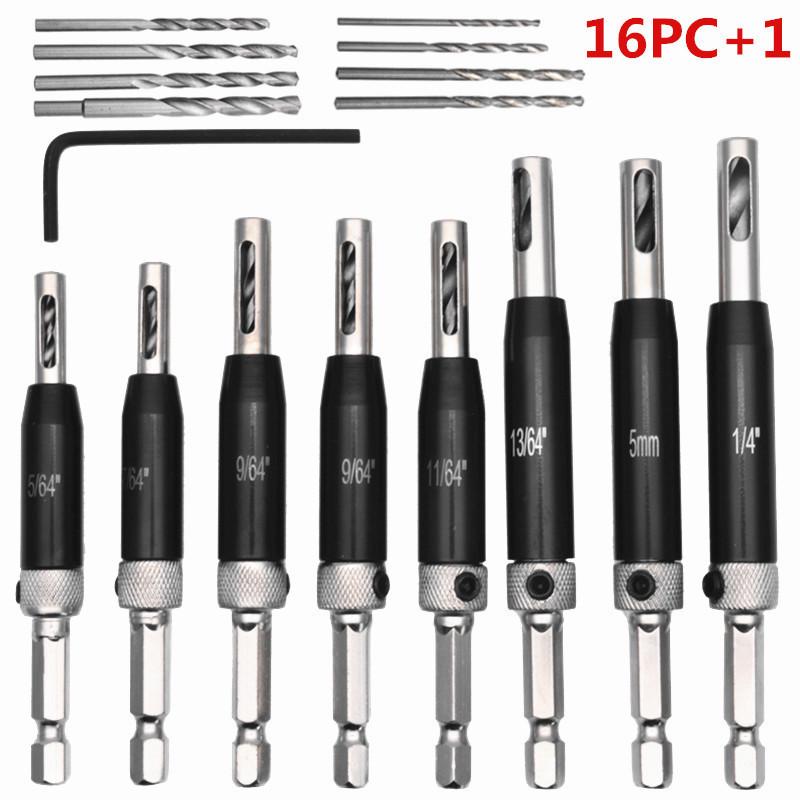 Black & White Hex Shank Woodworking Hinge Positioning Drill Bit Set