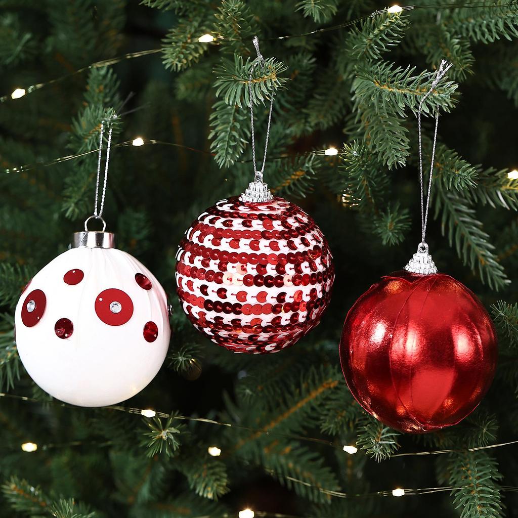Flocked Christmas Tree Ornament Set: Decorative Ball Pendants for Holiday Atmosphere