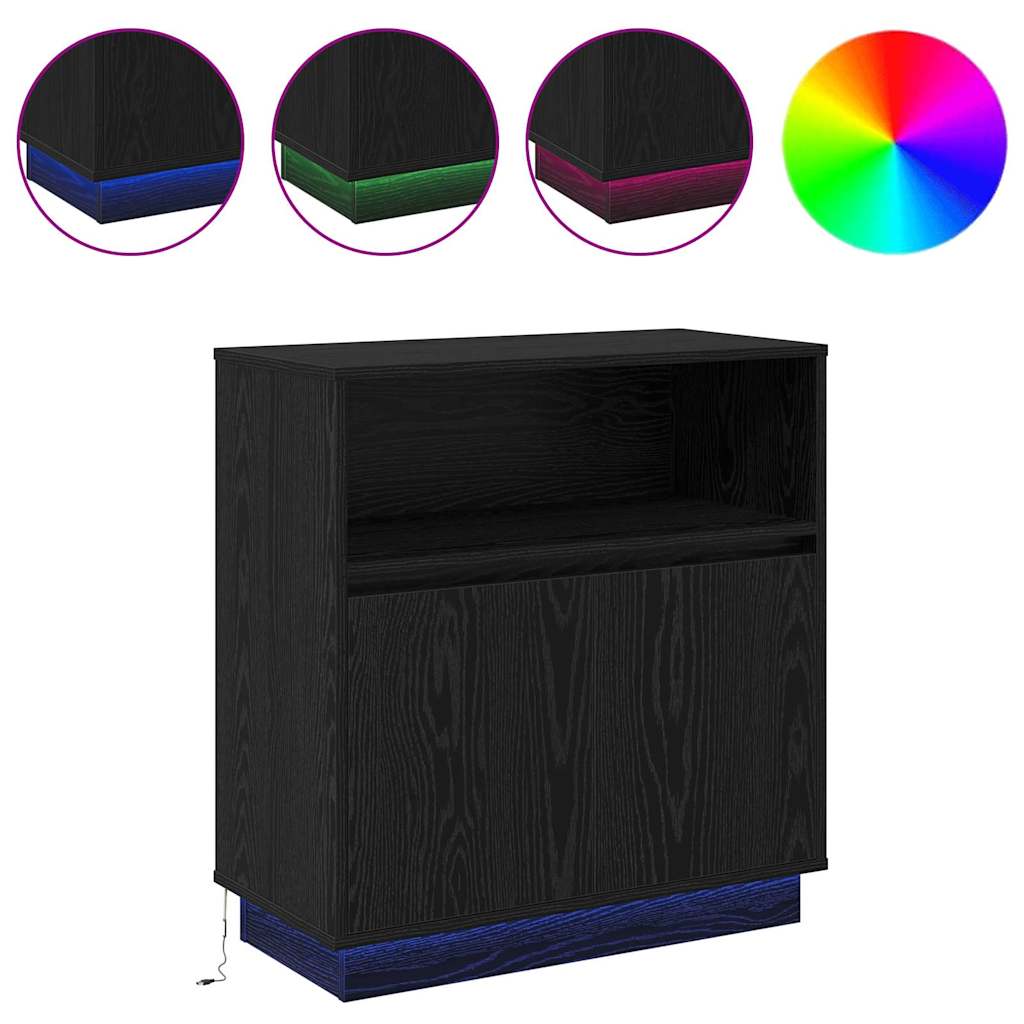 LED Sideboard in Black Oak Look 71 x 34.5 x 75 cm
