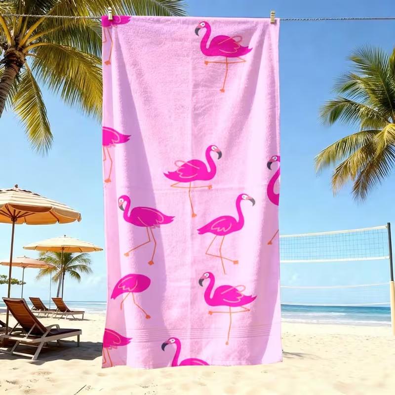 Rosa Flamingo Tropische Blätter Bedrucktes Strandtuch Weich Schnelltrocknend Leichtes Handtuch für Urlaub Schwimmen Fitnessstudio Außenbereich