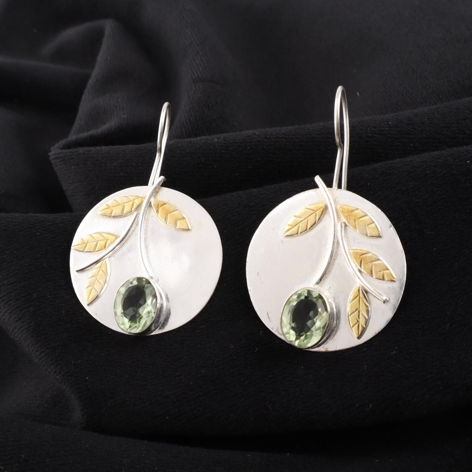 

Green Amethyst Gemstone 925 Sterling Silver Jewelry Handmade Hook Earrings 1.73 EE-176-2