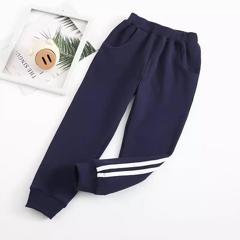 Chlapecké bavlněné tepláky na jaro a podzim - Ležérní dlouhé kalhoty pro děti, styl školní uniformy.