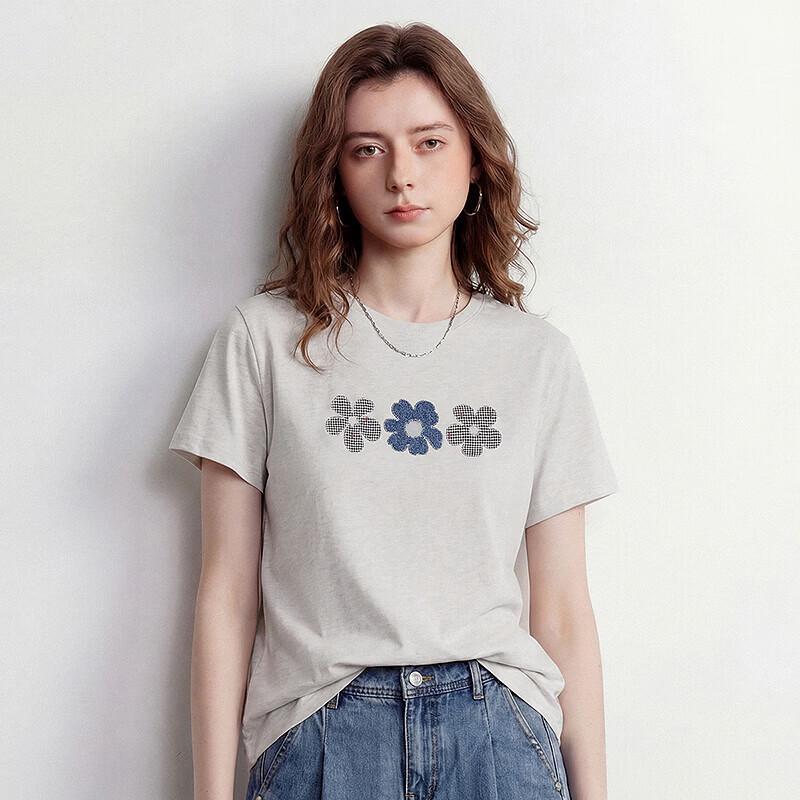 Chuyu Women's Flower Embroidered Cotton T-shirt