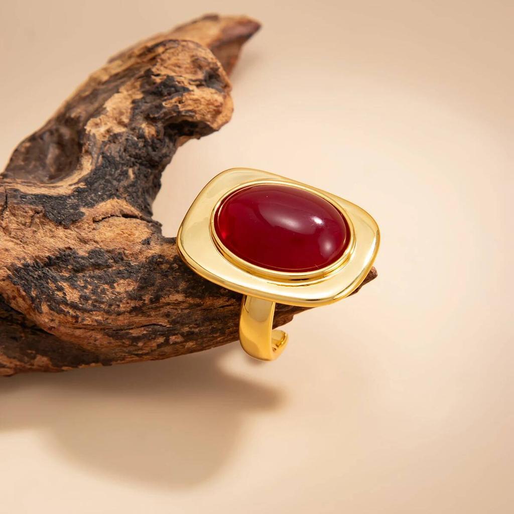 Ingemark Vintage Red Resin Acrylic Oval Open Knuckle Rings Women 2026 New Charm Geometric Metal Joint Ring Party Jewelry Gifts