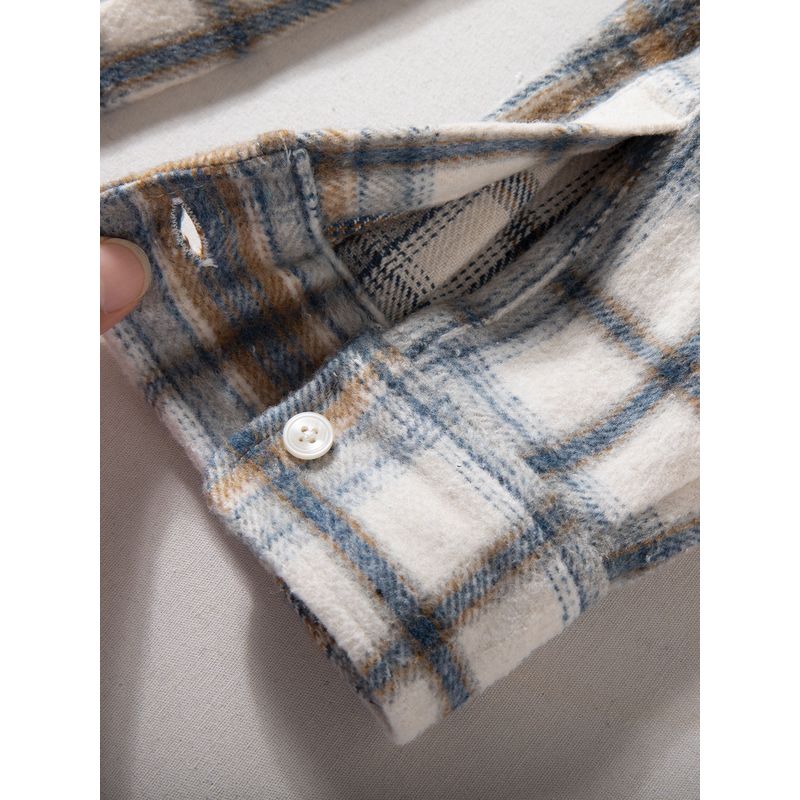 Men's Heavy-Duty Thickened Autumn Woolen Plaid Shirt, Simple Japanese Retro Loose Casual Jacket