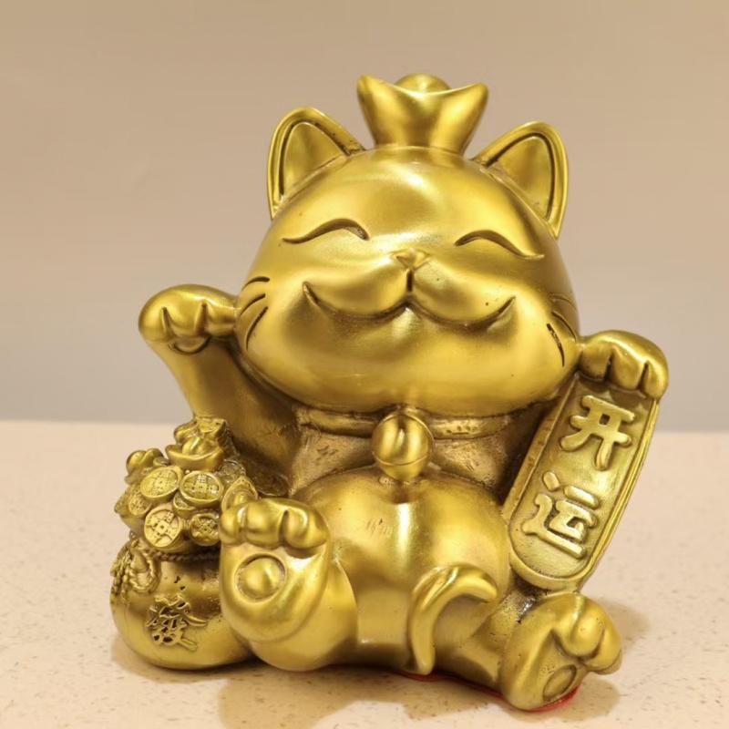 Brass Waving Lucky Ornament Car Decoration Cute Gift Opening Cashier Desk Smiling Face Yuanbao Fortune Cat