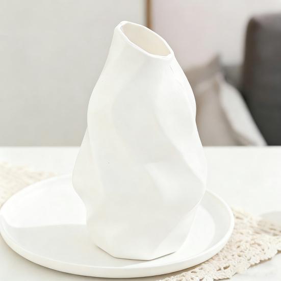 White Faux Ceramic Flower Vase Minimalist Modern Decorative Vase for Home Living Room Office Table Centerpiece