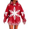 Ladies' Christmas Printed Bow Long Sleeved Loose Fitting Headband With Rope Hooded Sweatshirt Top