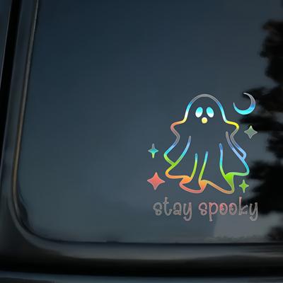 Spooky Ghost Vinyl Decal: Self-Adhesive, Semi-Matte Halloween Sticker for Car, Laptop,Water Bottle - Single-Use, Irregular Shape