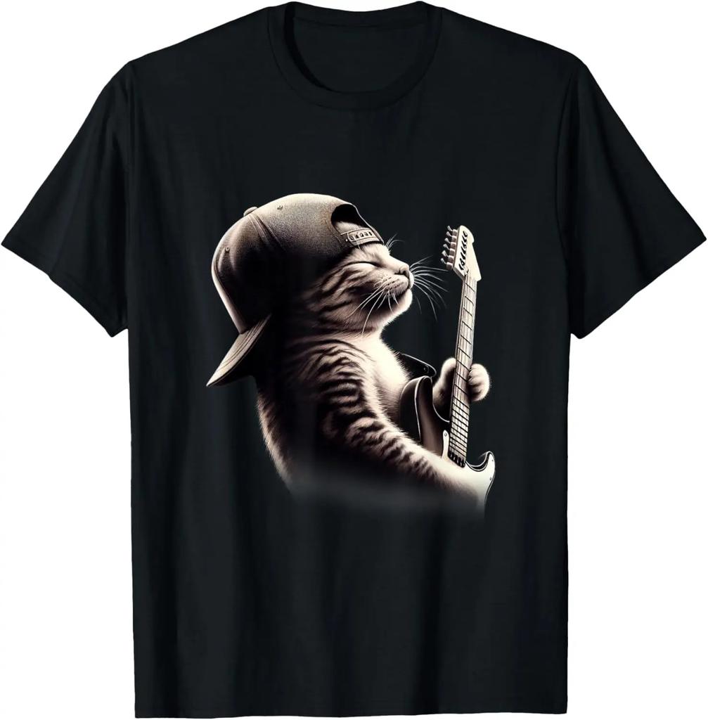 Lustige Gitarren-Katze Rock-Humor Katzenliebhaber Katze spielt Gitarre T-Shirt Muster T-Shirt süße Musik Rock Comic Kätzchen Kostüm Geschenk Oberteile