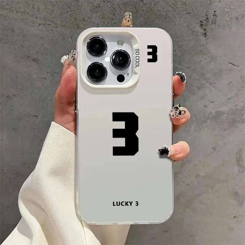 Lucky Numbers7 3 Electroplate Silver IMD Phone Case For iPhone 15 12 13 14 11 Pro Max XS X XR 7 8 14 15 Plus Couple Cover