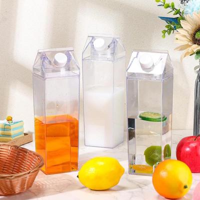Bouteille à lait transparente 750 ml Boîte à eau Carrée Tasse à café au lait Jus Thé Rangement lait transparent Pour sports d'extérieur Camping Salle de sport