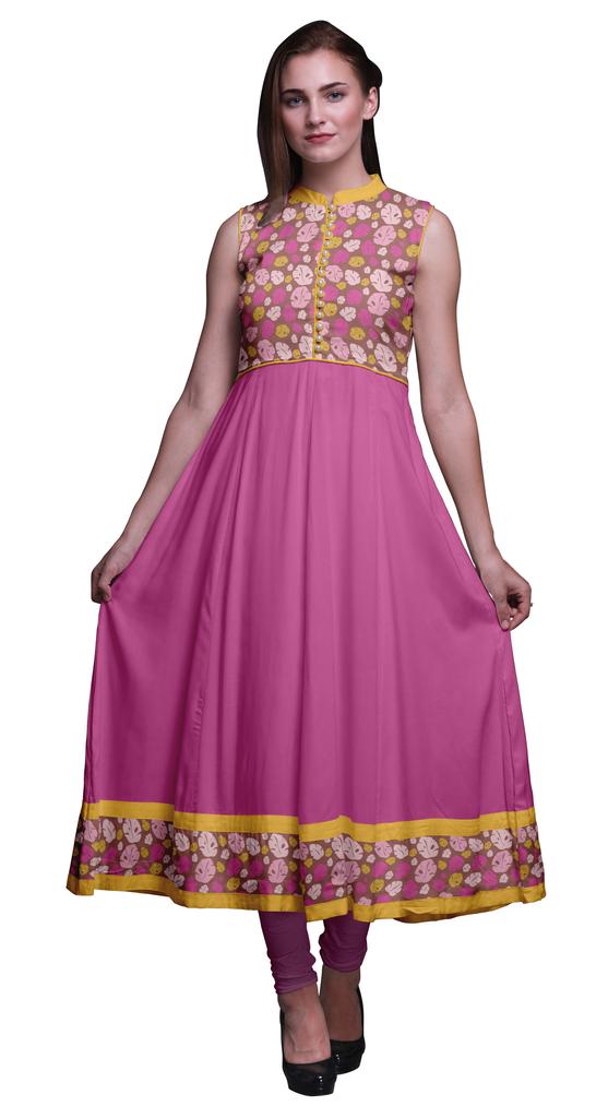 Bimba Aquamarine Green Damask Printed Women Designer Mandarin Collar Anarkali Dress Indian Ethnic Kurta