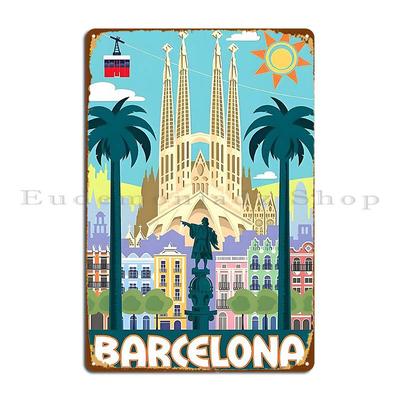 Barcelona Spain Vintage Metal Sign Design Garage Living Room Printing Living Room Tin Sign Poster