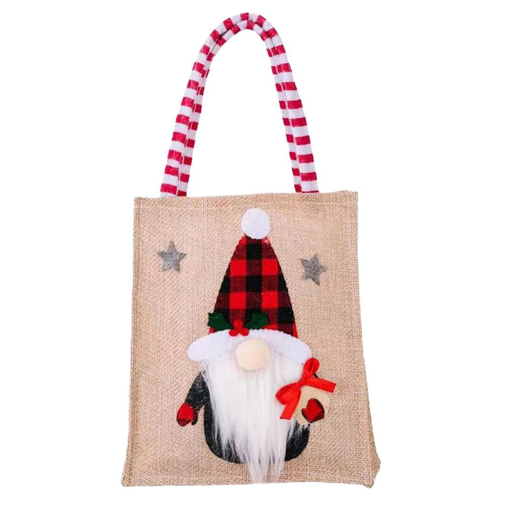 1Pcs Linen Christmas Gift Bag Christmas Candy Cookie Packaging Bag Boxes New Year Party For Snack Present Box Packing Xmas Bags