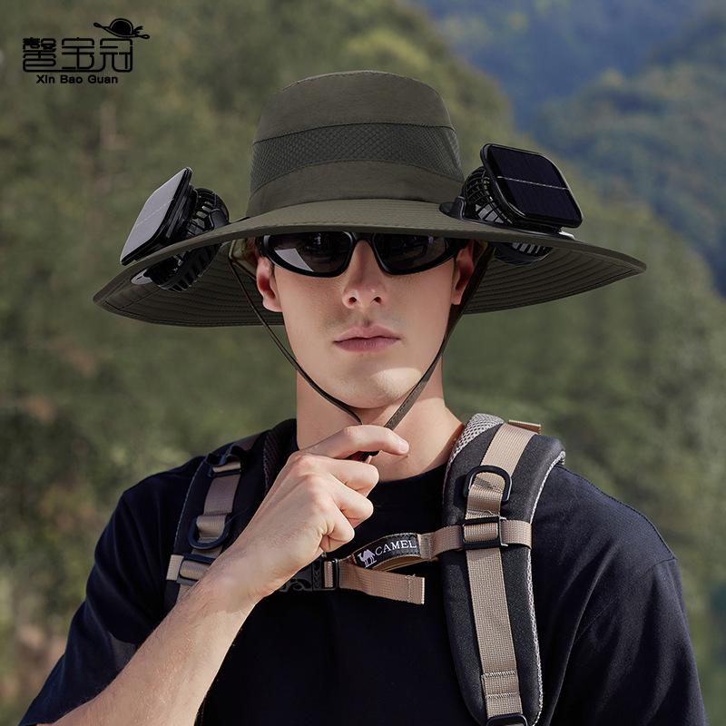 Solar Double Fan Hat Men's Summer Outdoor Mountaineering Fishing Sun Protection Visor Hat Big Brim Breathable Bucket Hat