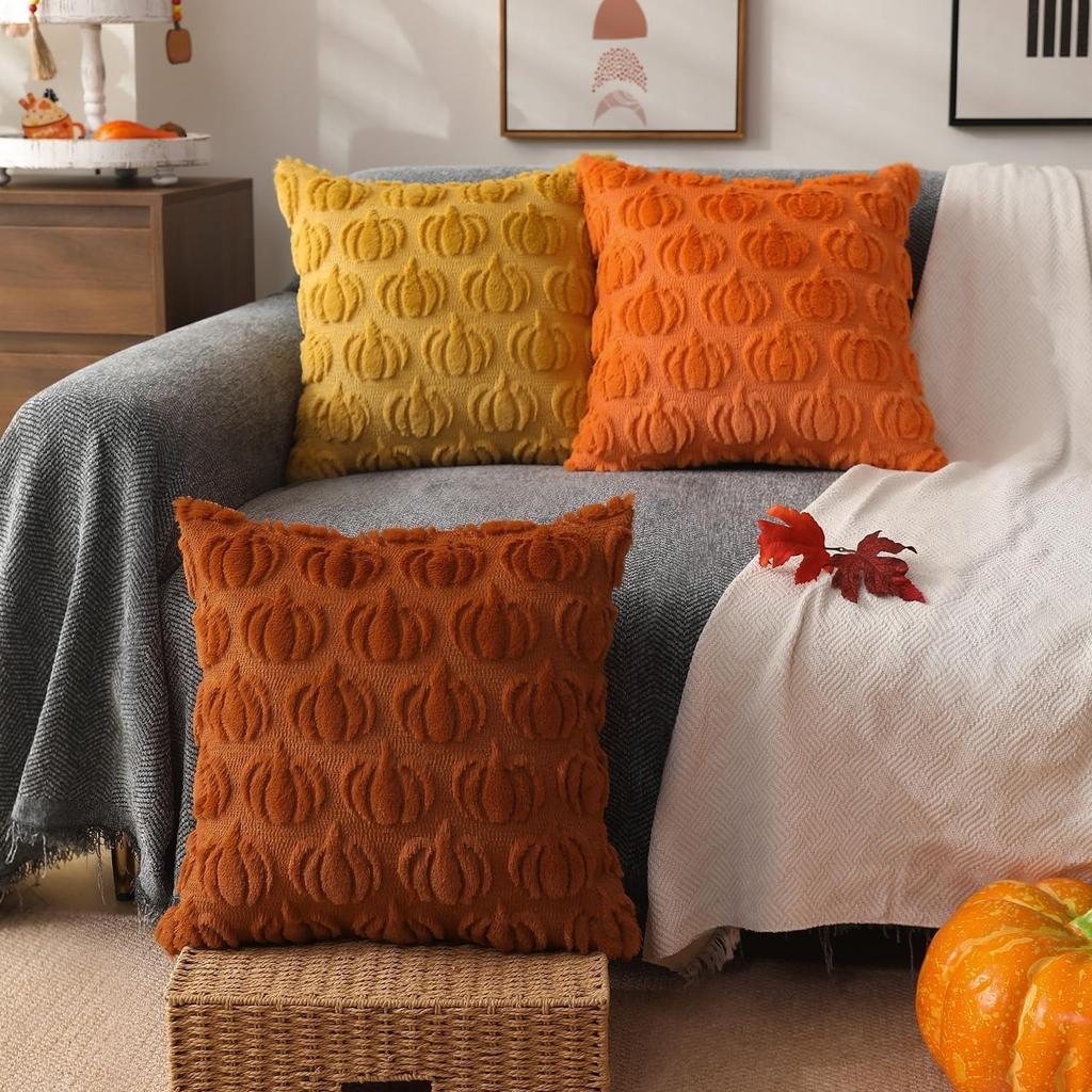 Halloween Pillowcase Fall Pumpkin Plush Solid Color Hidden Zipper Square Velvet Bedroom Living Room Sofa Decor Pillow Cover 45CM