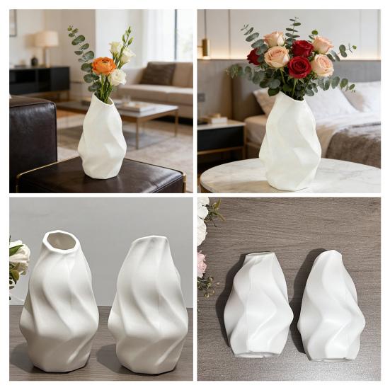 White Faux Ceramic Flower Vase Minimalist Modern Decorative Vase for Home Living Room Office Table Centerpiece
