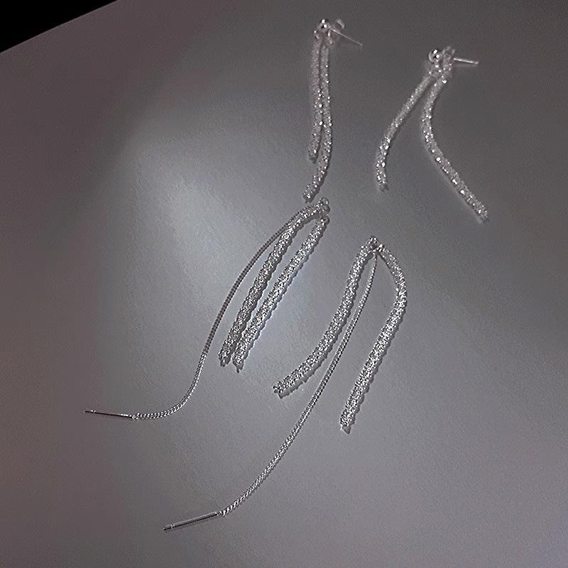 925 Silver Needle Silver Fine Glitter Tassel Earrings Long Stud Earrings Design Sense Premium Unique Earrings