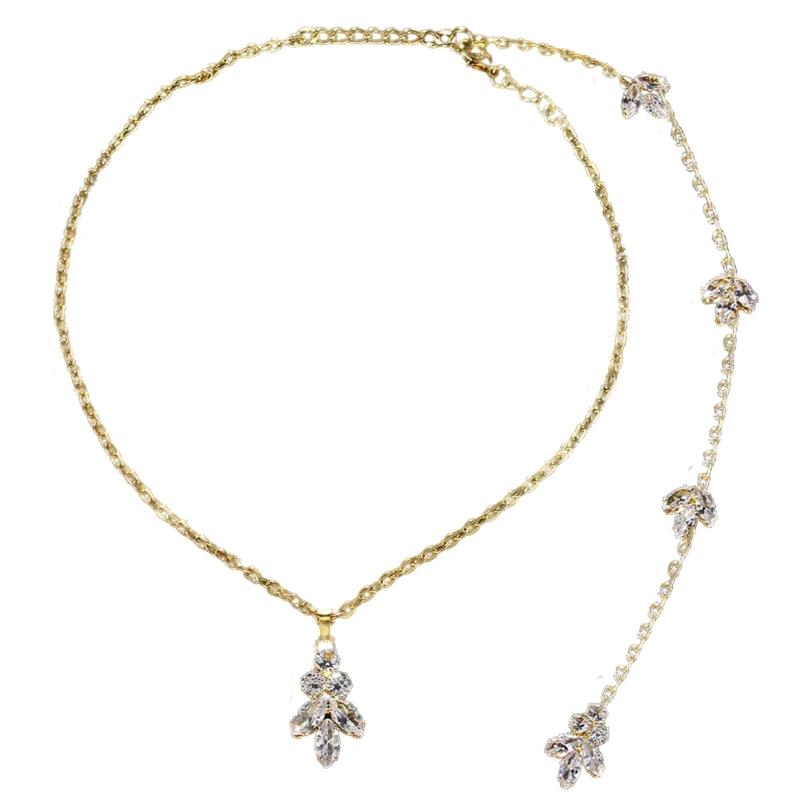

Rhinestones Bridal Back Chain Necklace Long Drop for Women Bride Ladies Body Chain Wedding Dress Body Jewelry Accessory золотий